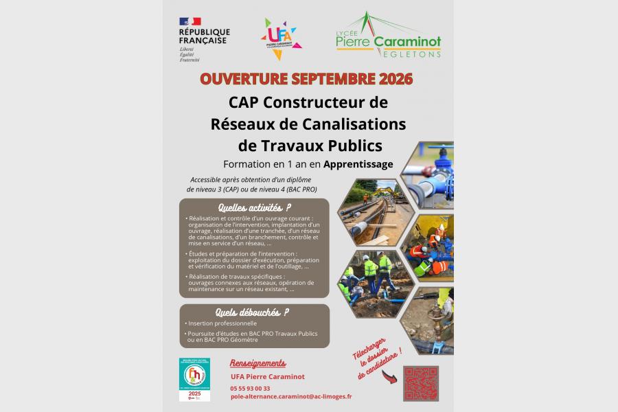 CAP Constructeur de Réseaux de Canalisations de Travaux Publics (en Apprentissage)